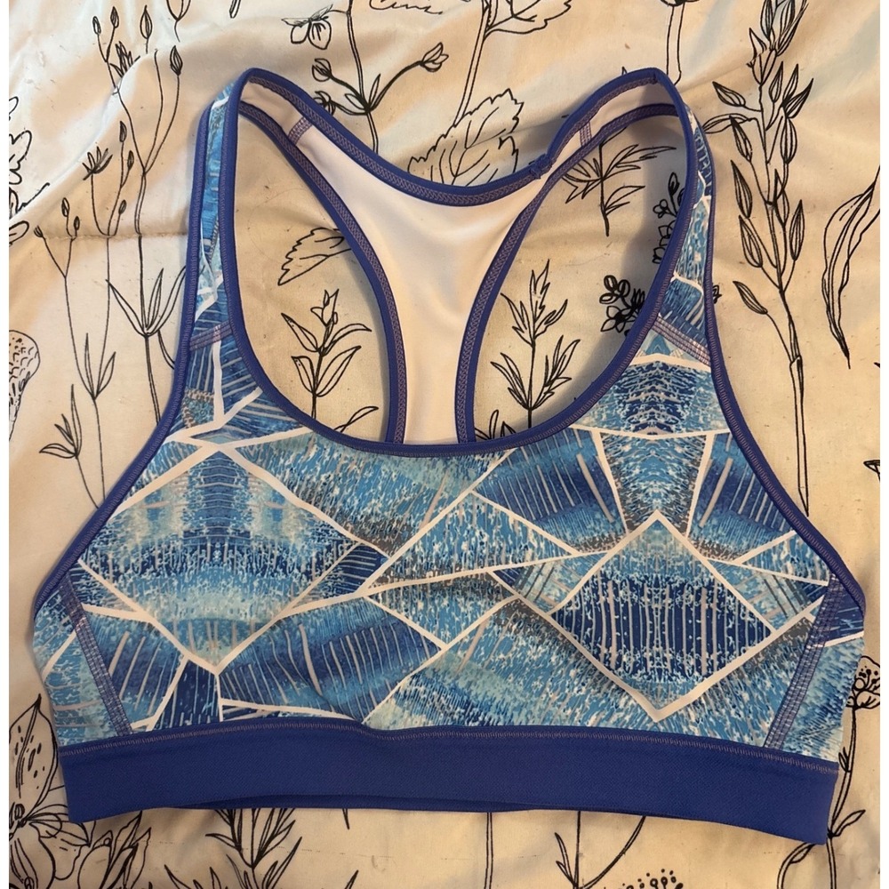 C9 by Champion Abstract Blue Print PowerCore Sports Bra, Size Large